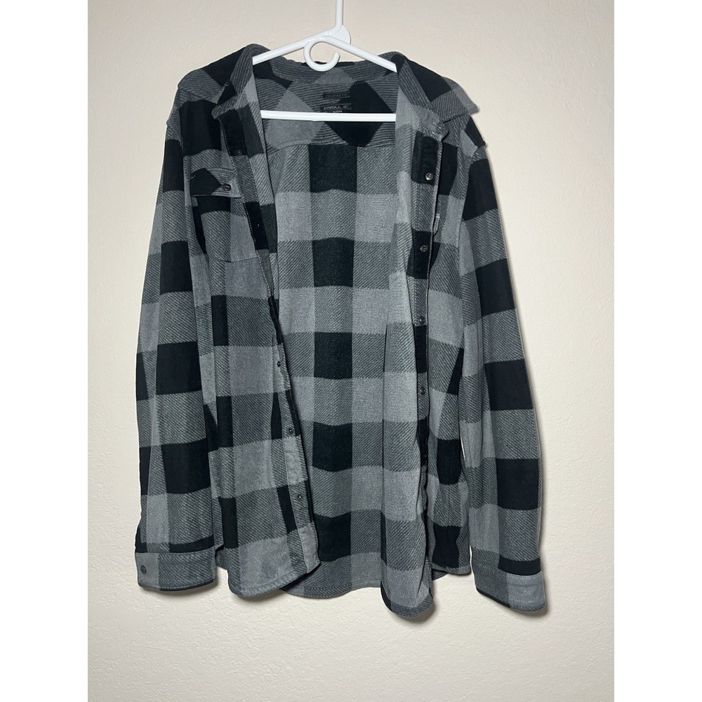 O'Neill XL Gray Black Plaid Flannel Cotton Blend Long Sleeve Tailored Pockets